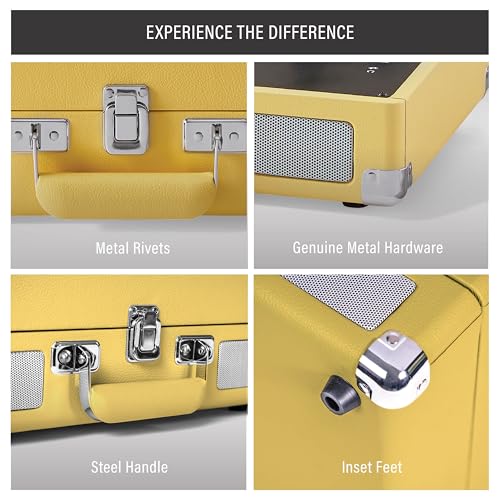 Image of Crosley CR8005F-LY Cruiser Plus Record Player, Lemon Yellow | 3-Speed Turntable, Bluetooth In / Out, Built-in Stereo Speakers, Isolated Internal Speakers Minimize Vibration