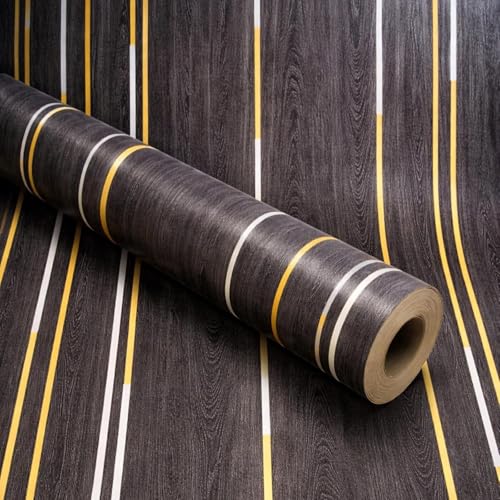 Image of KBR Premium Dark Brown Wood Grain Self-Adhesive Wallpaper Roll 45 x 300 cm - Elegant Modern Striped Design Peel & Stick Wall Covering for Home, Kitchen, Cabinets, Stylish Interior Decor