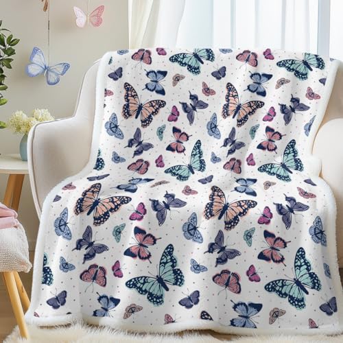 Image of SOULZZZ Garden Purple Butterfly Sherpa Throw Blanket Soft Blankets and Throws Lightweight Plush Butterflies Lovers Gifts for Women Kids Girls (Colorful Butterfly, 50X60 Inches)