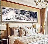 5D Diamond Painting Set Große Full Diamant Malerei Bilder Schwarzweiss-Tiger Voll Drill Strass Stickerei Kreuzstich Malen Nach Zahlen Leinwand Wanddekoration Vierkantbohrer 30x60cm A5837