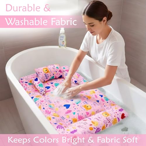 Image of GLUN 4 Piece Newborn Baby Cotton Bedding Set, Pink Colour for Girl (1 Bed, 2 Round Pillow, 1 Head Shaping Pillow), High Quality Fibre Cotton, Maternity, Newborn Essentials Accessories