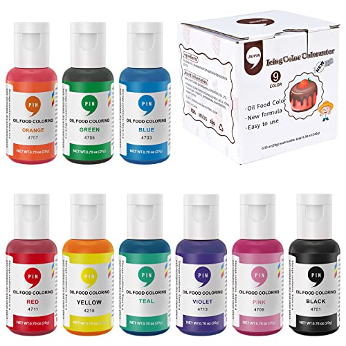 Colorant alimentaire à base d'huile de chocolat, colorant à base d'huile de chocolat pour dissoudre les bonbons, 9 couleurs pour décorer les gâteaux, la pâtisserie, le fudge, le forgeage 。