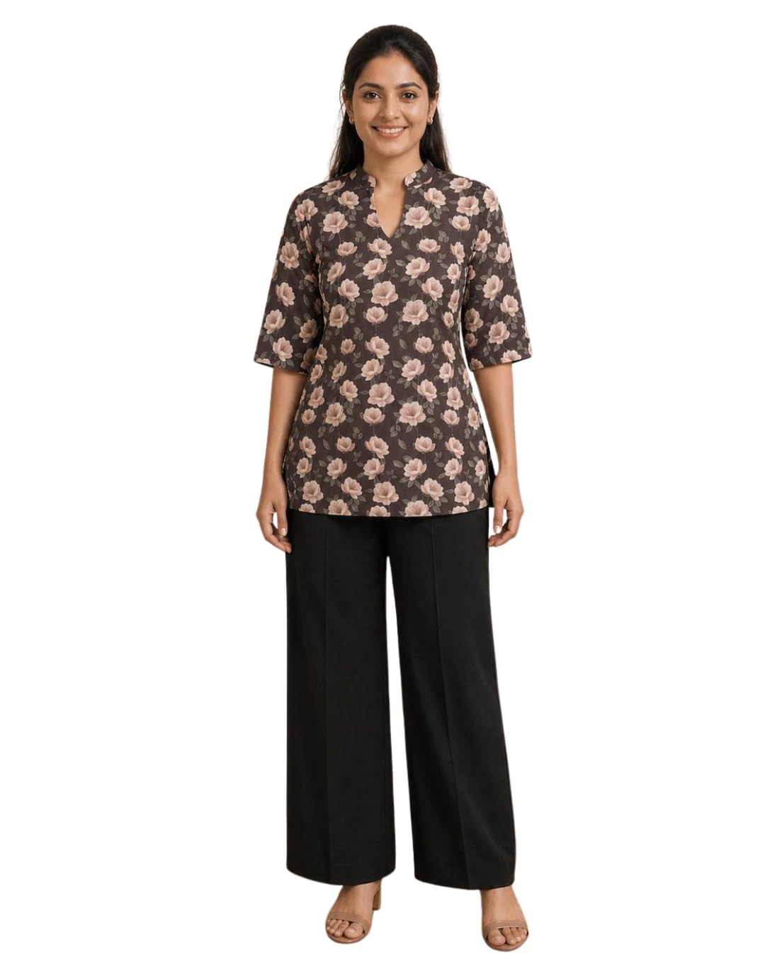 Women’s Rayon Slub Printed top with pants Set Digital Print Top with Matching Rayon Plazo Pants Stylish Wear for Office, Casual & Daily Use (IN, Alpha, M, sonpari-1,broun flower,)-picture-61