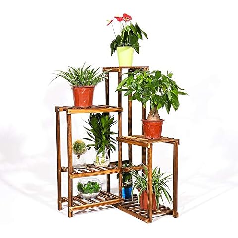 unho Blumenregal Holz 6 Ebenen Blumentreppe Ecke Blumenbank Blumenständer für Innen Balkon Wohzimmer Outdoor Garten 60×60×100cm Cover