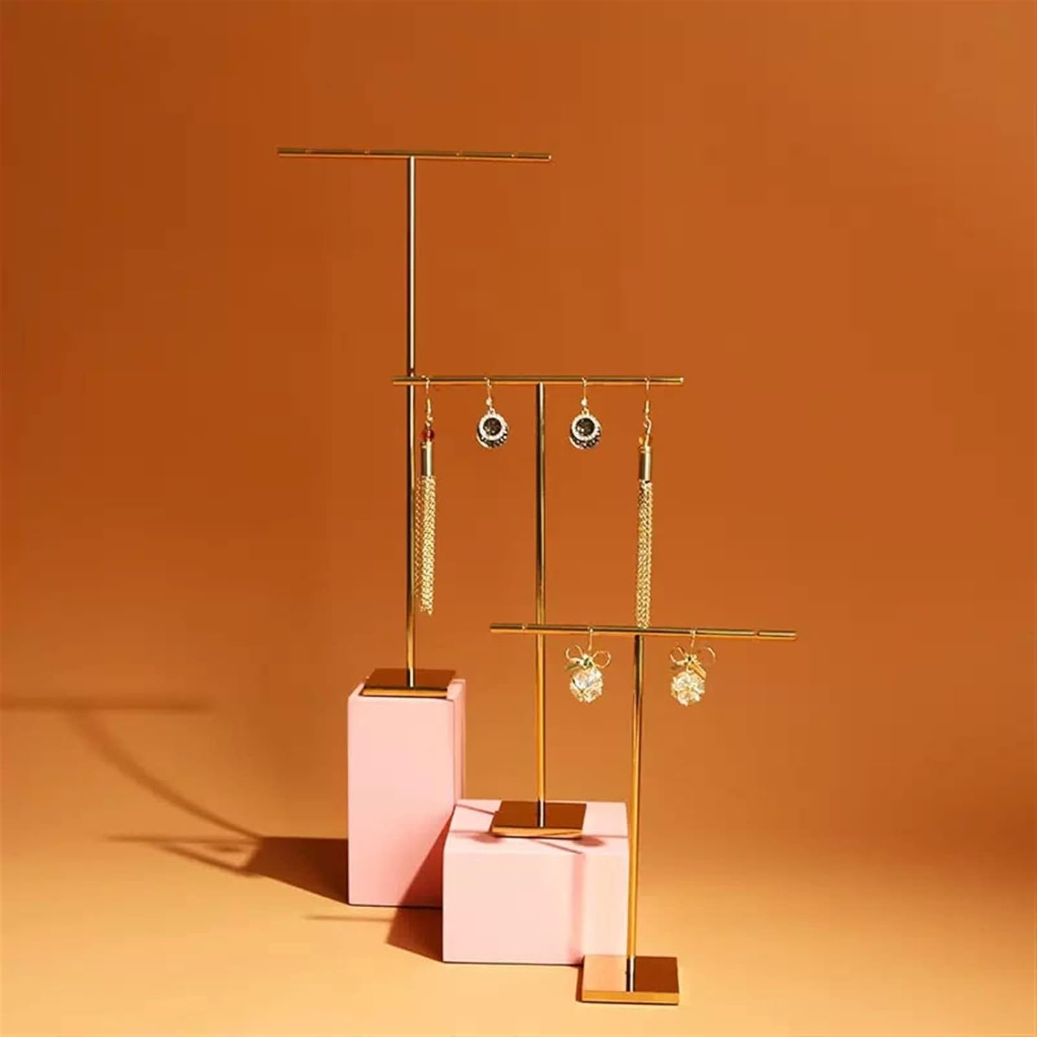 ジュエリーオーガナイザー ゴールドメタルイヤリングディスプレイホルダー 3個イヤリングTスタンド小売ディスプレイホルダー、Tバージュ