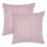 Cackleberry Home Funda de Almohada Cuadrada Decorativa de algodón con diseño de Rayas Rojas y Blancas