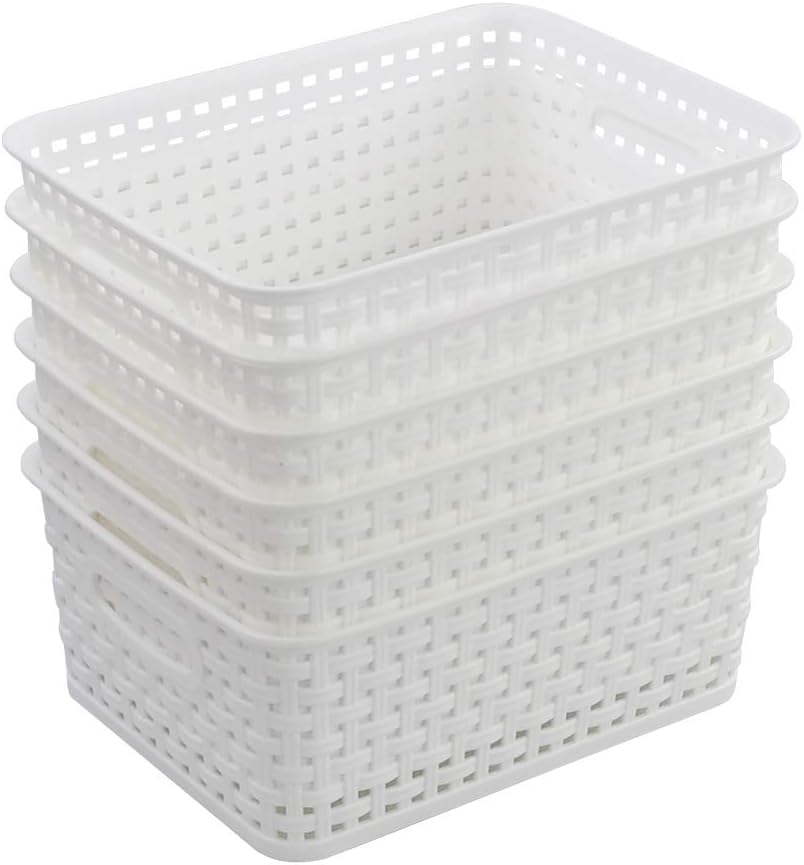Farmoon White Plastic Basket, Small Weave Storage Baskets, 6 Packs