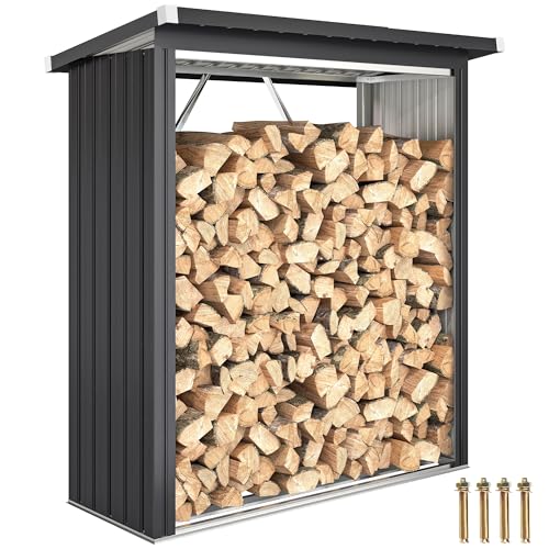 Outsunny Brennholzunterstand erhöhtes Brennholzregal mit Pultdach Schnelle Montage Kaminholzunterstand Metall Holz Lager Brennholzlager Garten Holzlager...