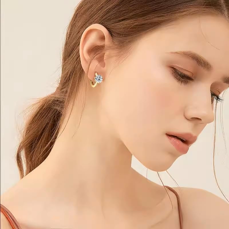 Sereney Sterling Silver Gold Hoop Earrings, 14k Gold Huggies Earrings for Women as Cubic Zirconia Earring, Gold Jewelry With 0.5CT High-Carbon Diamond as Hypoallergenic Hoop Earring For Women4