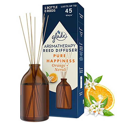 Glade Aromatherapy Reed Diffuser Home Decor Essential Oils Diffuser Uplifting Fragrance Pure Happiness with Brazilian Orange & North African Neroli Blossom 80 ml