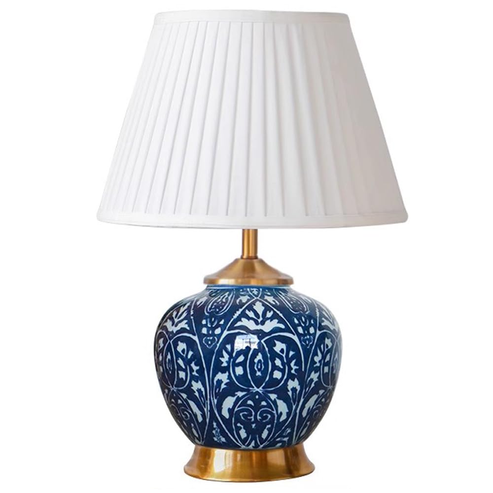 SANBDDLYY Hand-Painted Blue Ceramic Table Lamp - Traditional Chinese Design for Living Room & Bedroom