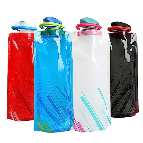 RISAKOGO 700ml Faltbare Trinkflasche, 4er Faltbare Wasserflasche Wiederverwendbare Trinkflasche Festival für das Wandern, Abenteuer,Reisen