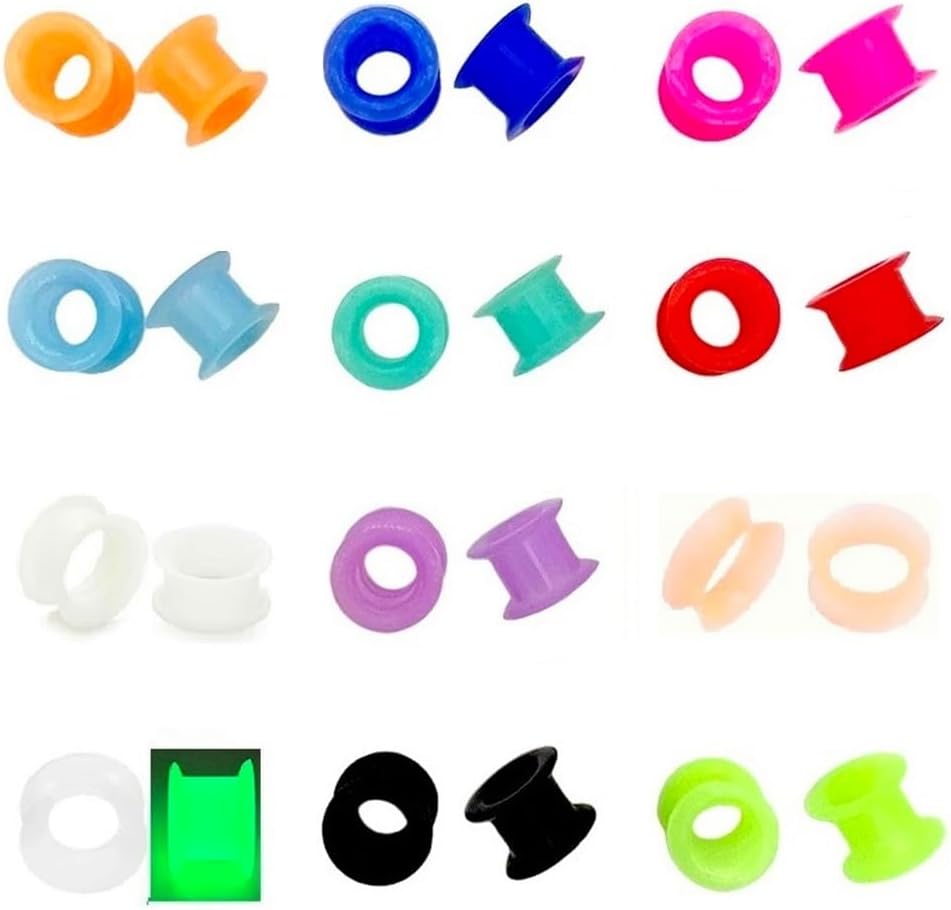 EgamyClow 24PCS/12Pairs Silicone Ear Gauges Flexible Ear Tunnels Plugs Stretchers Expander Double Flared Flesh Ear Piercing Jewelry for Women Men 2g-0.47inch