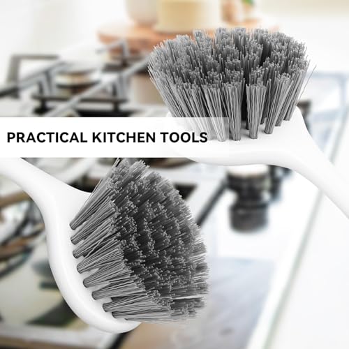Image of 2 Pack Kitchen Scrub Brushes for Cleaning Dish Brush with Handle for Pans, Pots, Kitchen Sink Cleaning Scrub Brushes (PP Plastic)