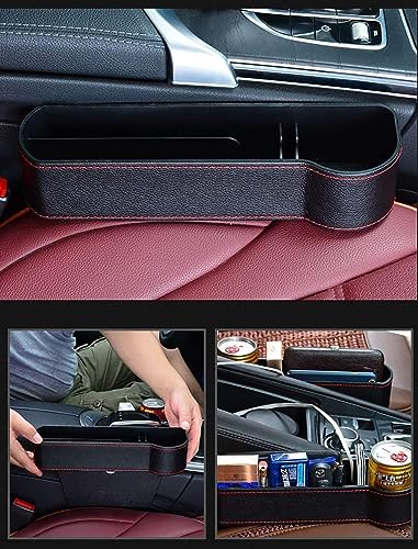 Image of Car Seat Gap Filler Organizer with Cup Holder - PU Leather Car Seat Gap Organizer Storage Box with Charging Hole, Anti-Drop Car Seat Storage Pocket for Phone, Keys & Wallet (Black)