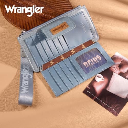 Montana West X Wrangler Women's Wallet Wristlet Bifold Wallet Ladies Tooling RFID Blocking Wallets with Zipper Pocket — view 2
