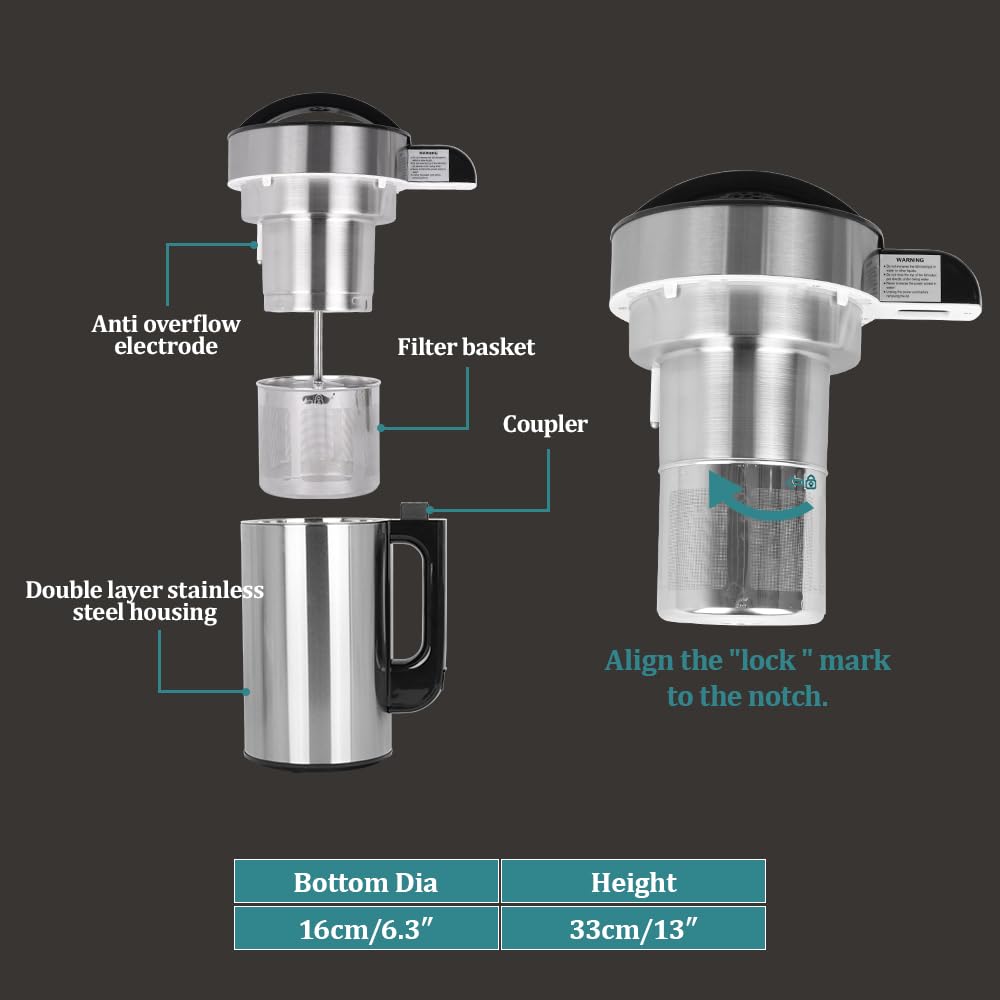 Macchina per Latte vegetale 800W, Macchina per preparare Il Latte di Noci con Filtro, Macchina per Latte di mandorle, soia, Noci, Porridge, succhi, frappè, Acciaio Inox 1,5 Litri