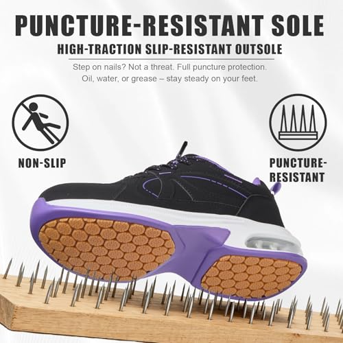 Image of Stasslang Women's Steel Toe Shoes Safety Work Sneakers | Water Resistant Light Comfy Industrial Shoes Non-Slip Rubber Sole for Warehouses Factories Construction All-Day Standing Work
