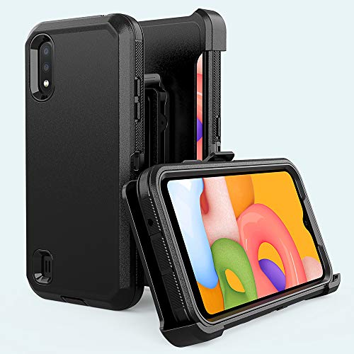 Tashhar Phone Case For Samsung Galaxy A01 Phone, Heavy Duty Hard Shockproof Armor Protector Case Cover With Belt Clip Holster For Samsung A01 Phone Case (Black) #TOP6
