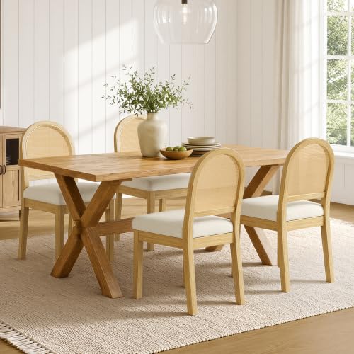 KISLOT Natural Rattan Dining Chairs Set of 4, Soild Wood Chairs, Natural by KISLOT - Used condition - US$370.93