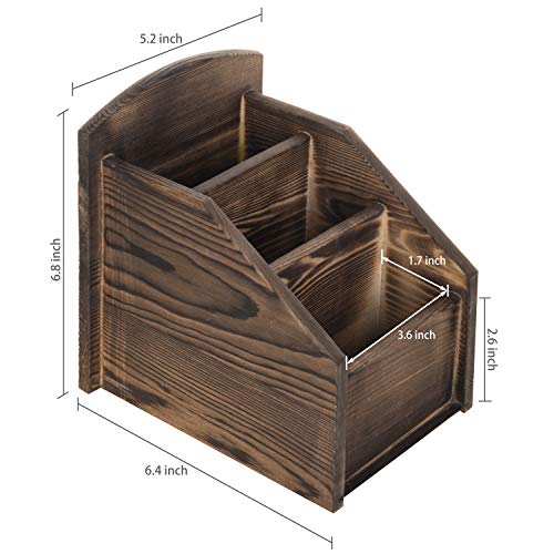 Mygift Burnt Solid Wood Tv Remote Control Holder With 3 Compartments, Media Storage Organizer Caddy, Office Desktop Supplies Rack #TOP5