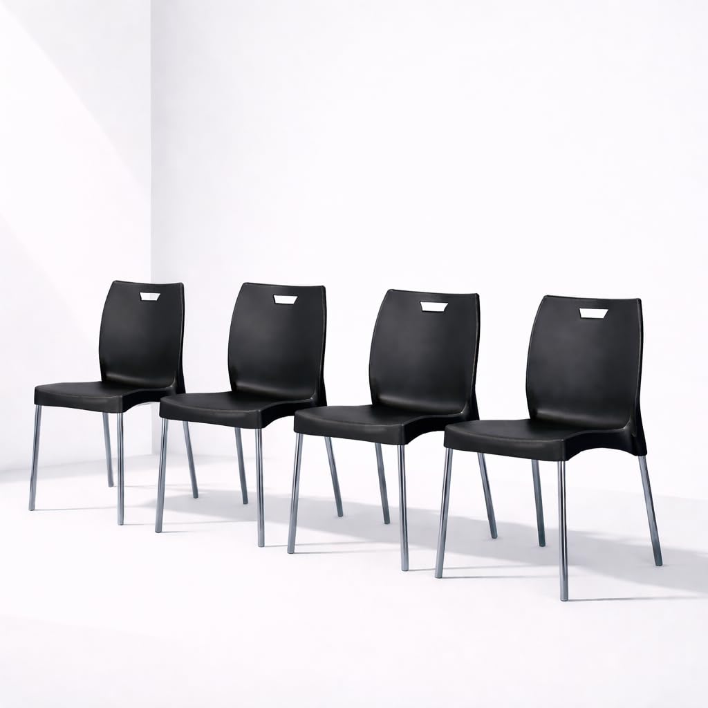 INNOWIN Tango Chair Set | Modern Study & Café Chairs with Metal Legs | Strong Plastic Seat, Stylish Design, 3-Year Warranty – Pack of 4 (Black)-image-37
