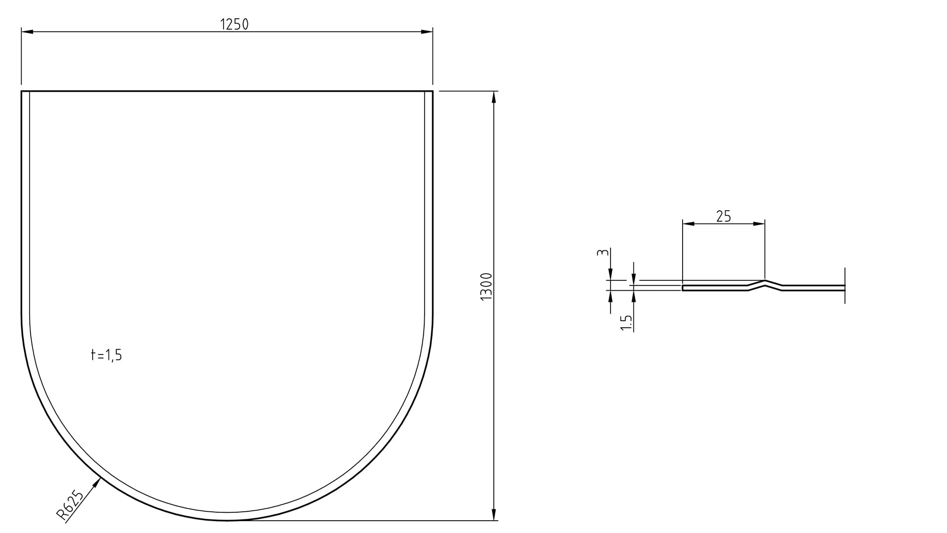 Funkenschutzplatte Metall Halbrund graphit - 1230 x 1300 mm