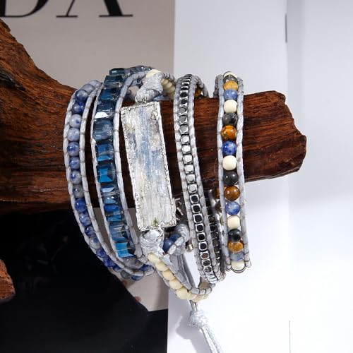 Image of Boho Stone Wrap Bracelet for Women,Turquoise Beaded Bracelet Jewelry Gift