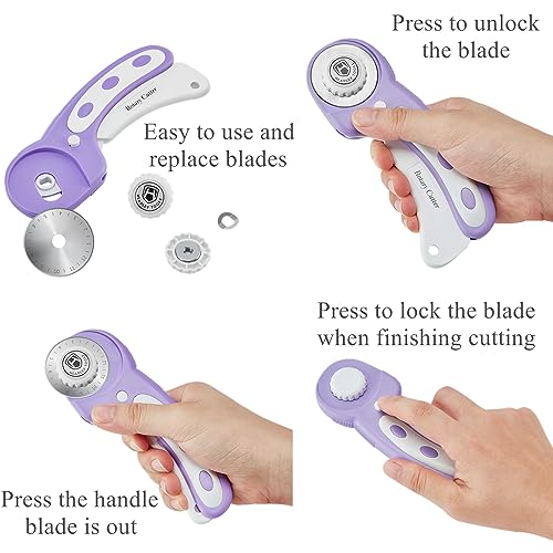 Cortador rotativo de 45 mm com 5 peças de lâminas extras, cortador de rolo ergonômico com trava de s