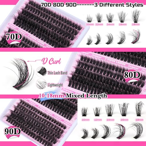 Fluffy Lash Extension Mink Thick Cluster Eyelash Extensions 10-18mm Lash Clusters Individual Lash Extensions DIY Clusters Lashes Extension at Home by Focipeysa (300pcs-70P+80P+90P 10-18mm) - Image 3