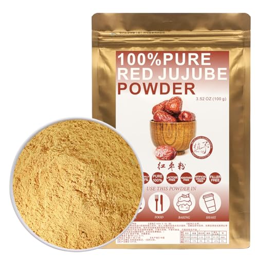 100% Natural Pure Jujube Powder 100g/3.52oz 红枣粉 polvo de dátiles rojos para batidos, batidos, panadería y bebidas, té | sin conservantes, fácil de usar dátiles rojos