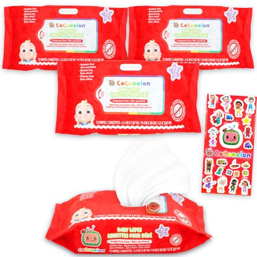 Cocomelon Baby Wipes Bulk Set - Bundle with 216 Fragrance Free Gentle Wipes for Head to Toe Cleansing Plus Stickers | Cocomelon Travel Set for Babies, Kids image 5