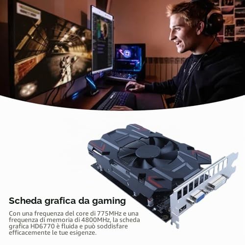 Schede Grafiche Desktop HD6770, Scheda Video per Giochi per PC DDR5 da 4 GB a 128 Bit con Scheda Grafica GPU DVI I, VGA, HD, a Basso Profilo, Scheda Grafica per Videogiochi PCI