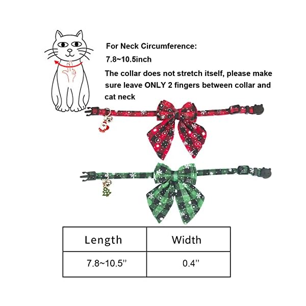 Adoggygo christmas cat collars breakaway with stylish bow, 2 pack red green plaid with snowflake christmas kitten collar with bell, removable bowtie cat christmas collar for cats kittens - image 7