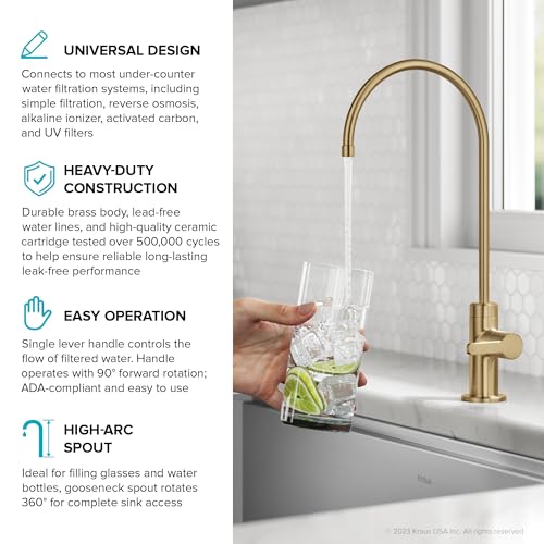 Image of KRAUS Oletto Single Handle Drinking Water Filter Faucet for Reverse Osmosis or Water Filtration System in Brushed Brass, FF-103BB