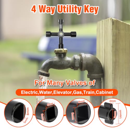 Image of Eapele Water Meter Key 36 inch Enforced Steel T-Handle With 4-way Multi-Functional Universal Cross Key