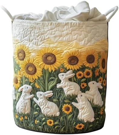 Rainbow Paws Quilted Laundry Basket Organizer for Blankets Toys Book and Clothes Versatile Storage for Living Room Bedroom (H)