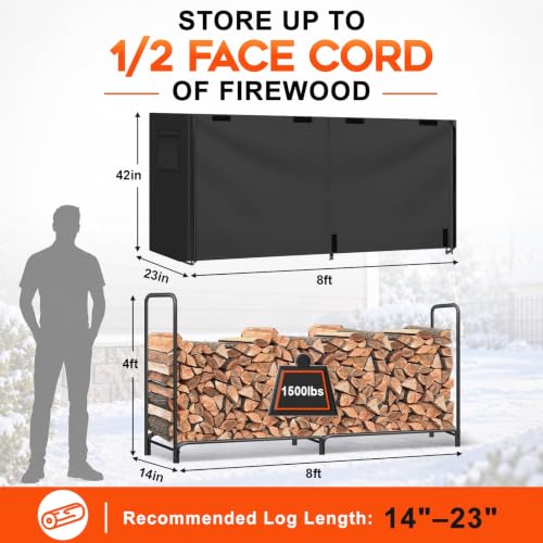 Gtongoko 8FT Firewood Rack Outdoor with Cover, Large Wood Storage Rack