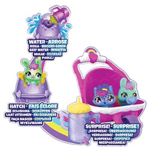 HATCHIMALS ALIVE - Pack de 2 Hatchimals + Poussette - 2 Oeufs, 2 Figurines À Collectionner, 1 Poussette Et 3 Accessoires - A Faire Eclore Avec De L'Eau - Thème Bébé - Jouet Enfant 3 Ans et +