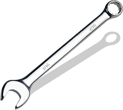 7/16" SAE Combination Wrench, CR-V Steel with Mirror Polish, 12-Point Design, 15-Degree Offset, Perfect for Auto Repair, Household, Car & Truck Emergency