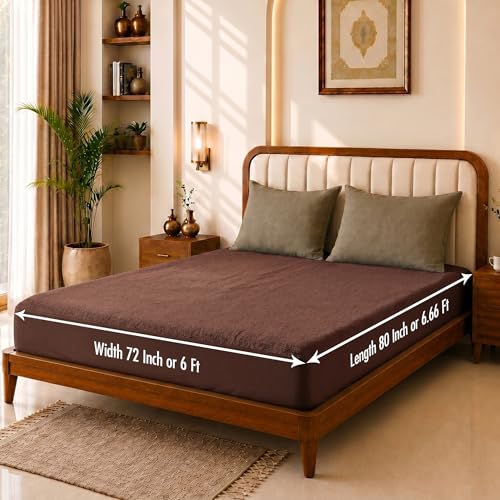 Image of Glassiano Cotton Feel Terry Ultra Soft Waterproof Mattress Protector | Breathable - Hypoallergenic Mattresses Cover with Elastic Strap for King Bed (72x80 inch|6x6.6 feet, Coffee - Pack of 1)