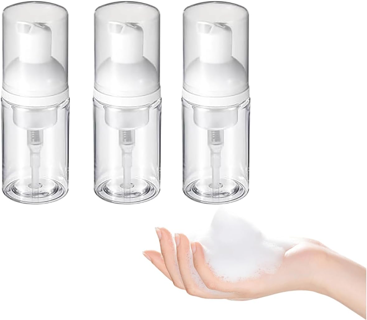 3 Pcs 30 ML Travel Mousse Foam Soap Bottle, Refillable Empty Plastic Foaming Soap Dispenser Pump Containers for Face Wash Lash Shampoo Skin Care ﻿ ﻿4.06" x 1.42"