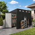 6x8 FT Outdoor Storage Shed, Metal Garden Shed with Sloping Roof and Lockable Door, Waterproof Utility Tool Shed for Patio, Backyard(Black