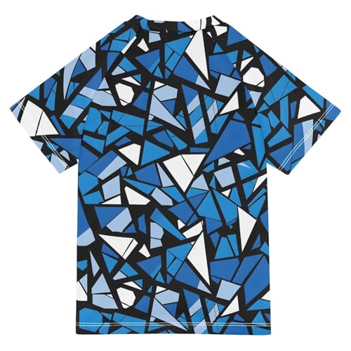ALAZA Kids Rash Guard Boys Toddler Swim Shirts Short Sleeve Blue White Geometric Shard UPF 50+ 3T2