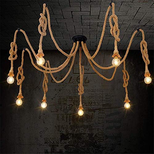 Lustre en corde de chanvre antique luminaire haut de gamme 8 bras 180cm