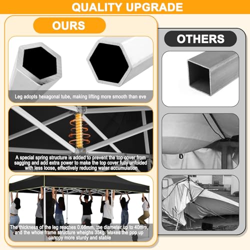 Image of HOTEEL 10x20 Heavy Duty Pop Up Canopy Tent with Sidewalls, Commercial Outdoor Canopy Tents for Parties Event Wedding with Roller Bag, Waterproof & UV 50+, Upgraded Thickened Hexagonal Legs, Black