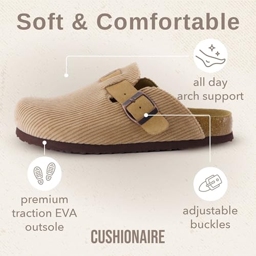 Image of CUSHIONAIRE Hana Womens Clogs | Comfortable Vegan Suede Clogs for Women | Slip On Potato Shoes with Cork Footbed & Arch Support | Memory Foam, Wide Widths Available