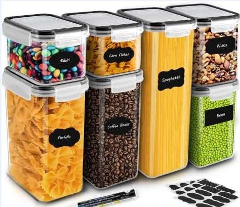 G1K4 - Juego de 7 recipientes herméticos para almacenamiento de alimentos, organizadores y almacenamiento de despensa, contenedores de