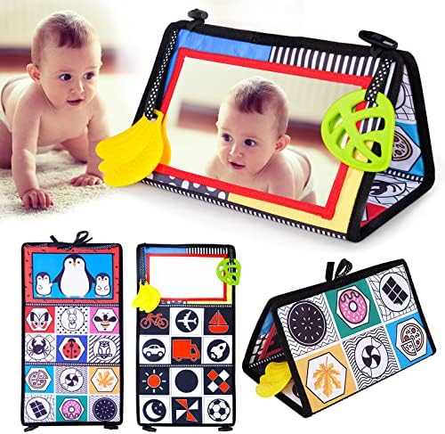 Baby Sensory Toys 3 6 9 12 Months, Newborn Babies Books Gifts 0-6 Month Girl Boy Montessori Toy for 1 2 Year Old Toddler Black and White Busy Board for Kids 6-12 Month Tummy Time Mirror Present Gift