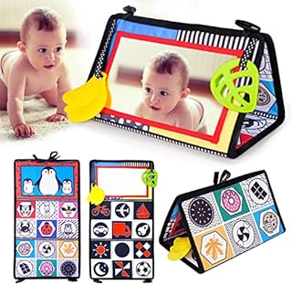 Baby Sensory Toys 3 6 9 12 Months, Newborn Babies Books Gifts 0-6 Month Girl Boy Montessori Toy for 1 2 Year Old Toddler Black and White Busy Board for Kids 6-12 Month Tummy Time Mirror Present Gift